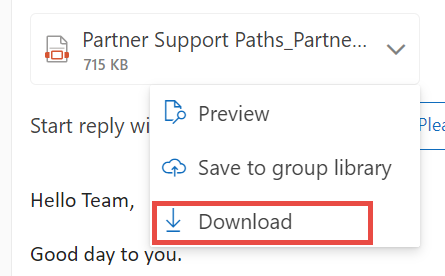 Изтегляне на прикачен файл за Нов Outlook