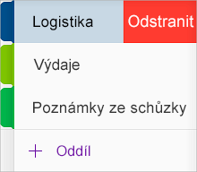 Odstranění oddílu ve OneNotu pro iOS