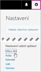 Vyberte nastavení Office 365