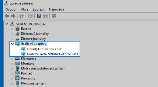 Správce zařízení a grafické adaptéry