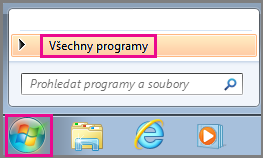 Vyhledání aplikací Office pomocí seznamu Všechny programy ve Windows 7