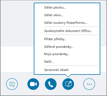 Snímek obrazovky s otevřenou nabídkou pro sdílení obsahu.