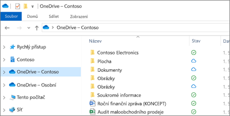 Snímek obrazovky souborů OneDrivu pro firmy v Průzkumníkovi souborů