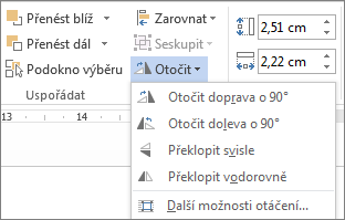 Možnosti nabídky otáčení