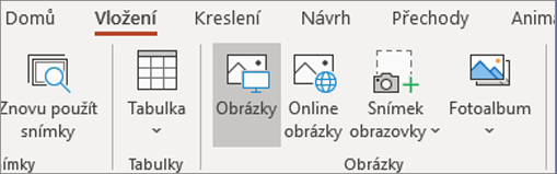 Na kartě Vložení klikněte na Obrázky.