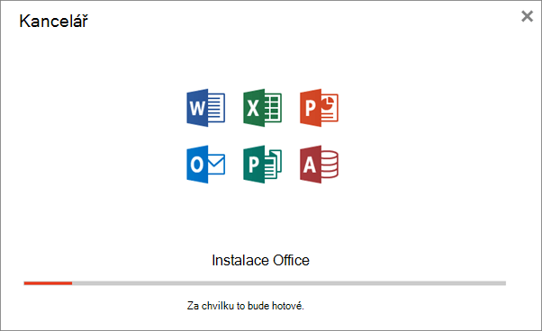 Zobrazuje dialogové okno průběhu, které se objeví při instalaci Office.