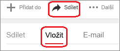 Klikněte na Sdílet a potom na Vložit.