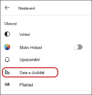 Nastavení úložiště a dat v Teams pro mobilní zařízení