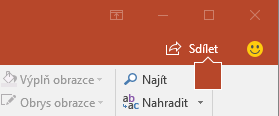 Tlačítko Sdílet na pásu karet v PowerPointu 2016