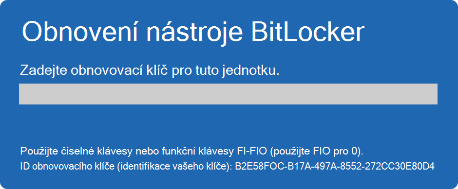 Snímek obrazovky pro obnovení nástroje BitLocker