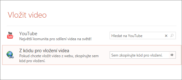 Zobrazuje možnost vložení videa v PowerPointu.