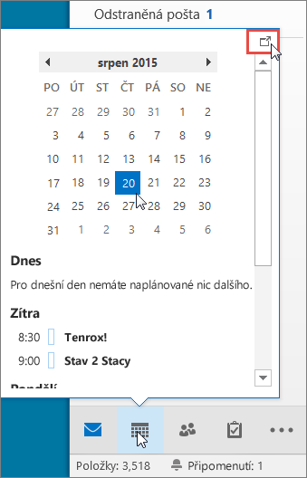 Náhled kalendáře s vyvolanou ikonou Dokování