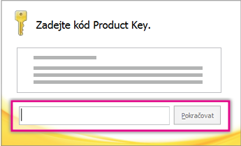 Zadejte kód Product Key.