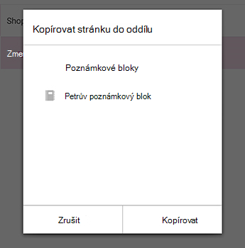 Nabídka Kopírovat stránku ve OneNotu pro Android