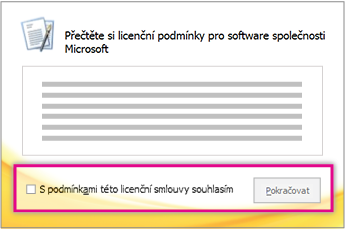 Přečtení a přijetí licenčních podmínek
