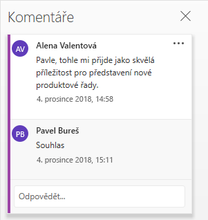 Konverzace v podokně Komentáře