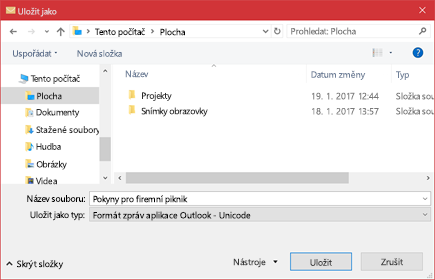 Existující e-mailovou zprávu můžete uložit jako soubor.
