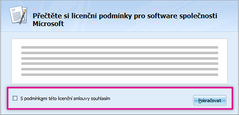 Přečtení a přijetí licenčních podmínek