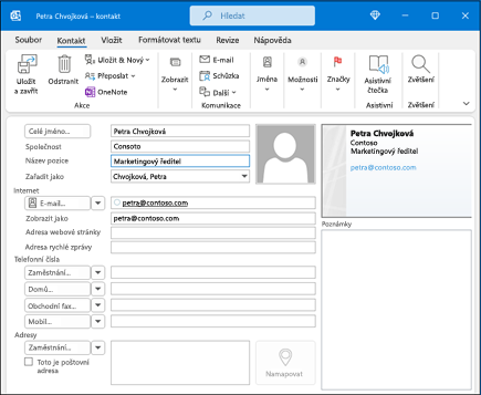 Outlook Nový kontakt