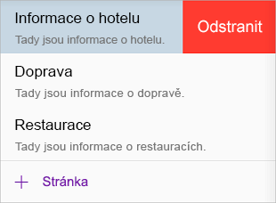 Odstranění stránky ve OneNotu pro iOS