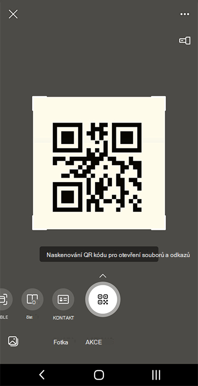 Snímek obrazovky z Microsoft Lensu na telefonu s Androidem