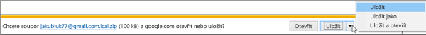 Vyberte umístění pro uložení exportovaného kalendáře Google.