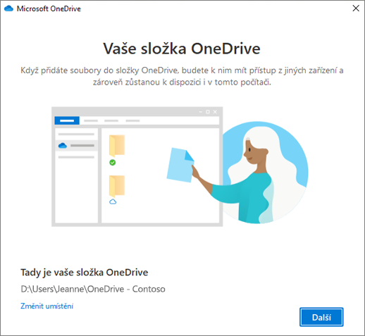 Obrazovka se zprávou Toto je vaše složka OneDrive v průvodci Vítá vás OneDrive