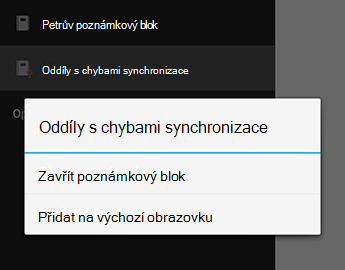 Příkaz Zavřít poznámkový blok ve OneNotu pro Android