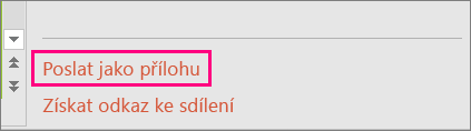 Tlačítko Místo toho připojit kopii v dialogovém okně Sdílet