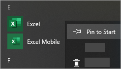 Snímek obrazovky znázorňující, jak připnout aplikaci do nabídky Start