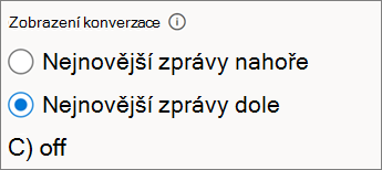 Přepínače zobrazení konverzací v Outlooku na webu