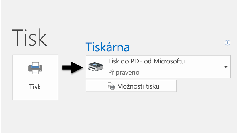 Použití příkazu Tisk k vytištění e-mailu do souboru PDF