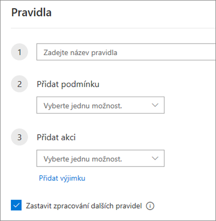 Vytvoření nového pravidla v Outlooku na webu