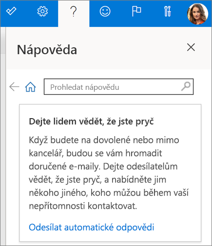 Podokno Nápověda v Outlooku na webu