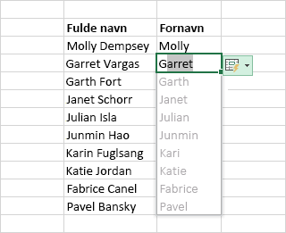 Hurtigudfyldning af en kolonne med data