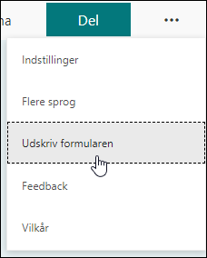 Indstillingen Udskriv formular i Microsoft Forms