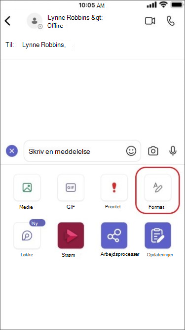 åbn formateringsværktøjet til chatbeskeder på mobil