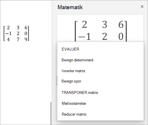 Løsningsmuligheder for matricer