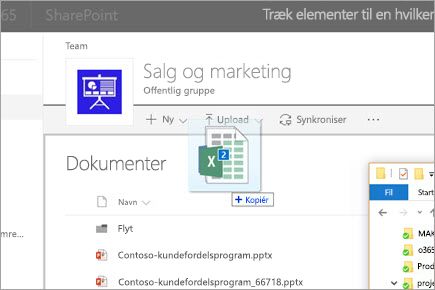 Træk en fil til et SharePoint-dokumentbibliotek