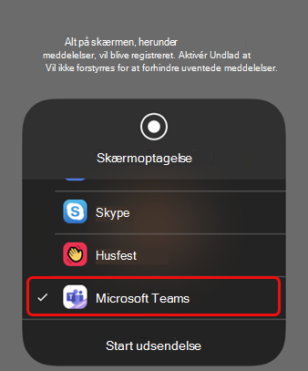 På iOS skal du vælge Teams