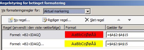 Regler for betinget formatering