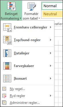 Menuen Betinget formatering med Administrer regler fremhævet