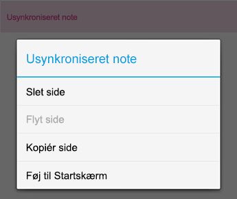 Menuen Noter i OneNote til Android