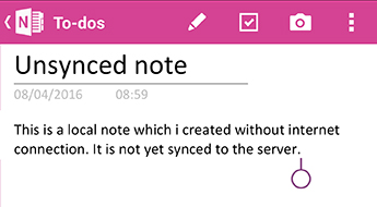 En ikke-synkroniseret note i OneNote til Android