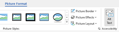 Knappen Alternativ tekst i menuen Billedformat i Word