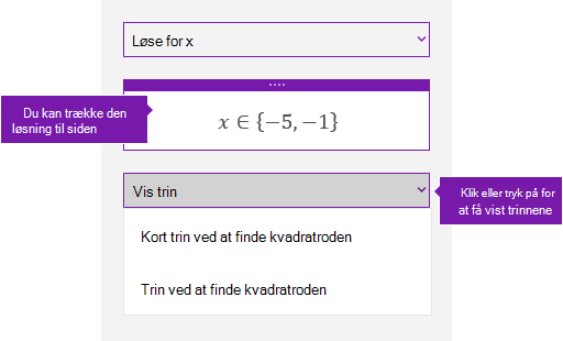 Knappen Vis trin i opgaveruden Matematik