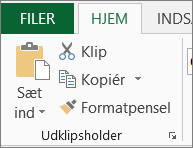 Knapperne Kopiér og Indsæt på fanen Hjem