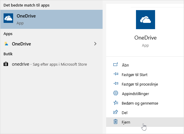 Fjernelse af OneDrive Store-appen