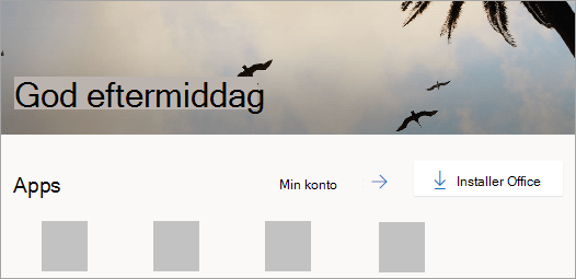 Skærmbillede af Office.com-startsiden, når du logger på