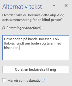 Dialogboksen til alternativ tekst i Word til Windows